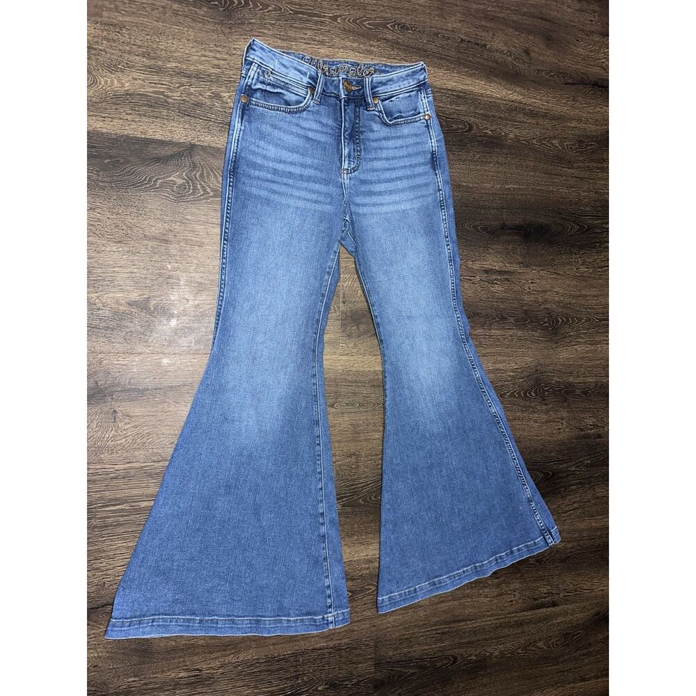 Wrangler Retro Blue Medium Wash High Rise Flare Jeans Stretch 5-Pocket 28x31 - Picture 11 of 12